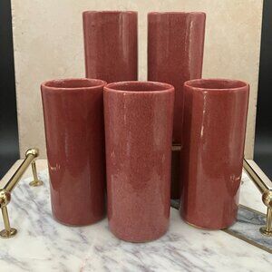 Set Of 5 Vintage Dryden Tall Cups # 4 Rose Mauve Hand Turned Pottery Hot Springs